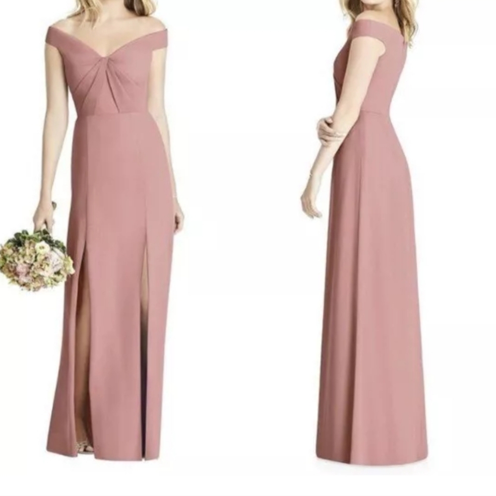 Social Bridesmaids Dessy 8186 Dusty Rose Off Shoulder Formal Dress Size 10 NWT